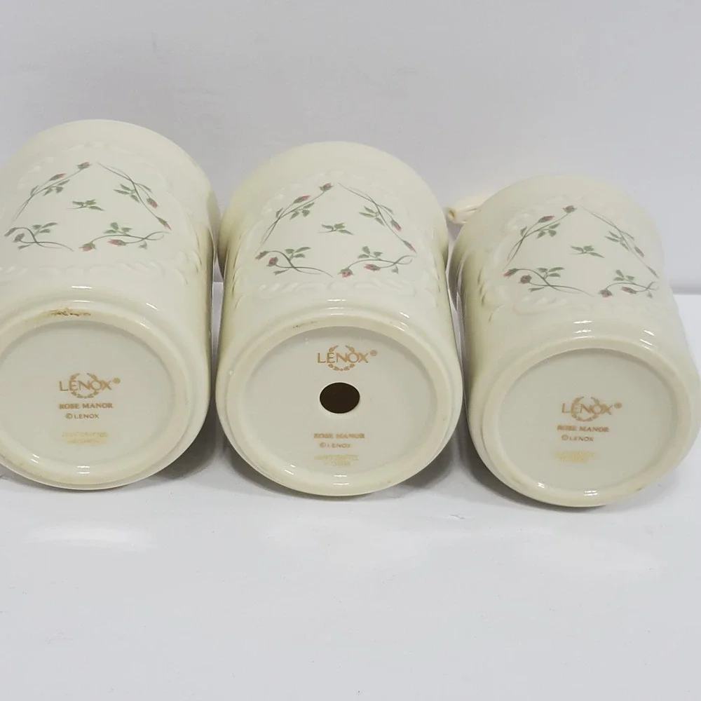 Lenox Rose Manor Bathroom Set Ivory Green Pink Cream Floral Porcelain